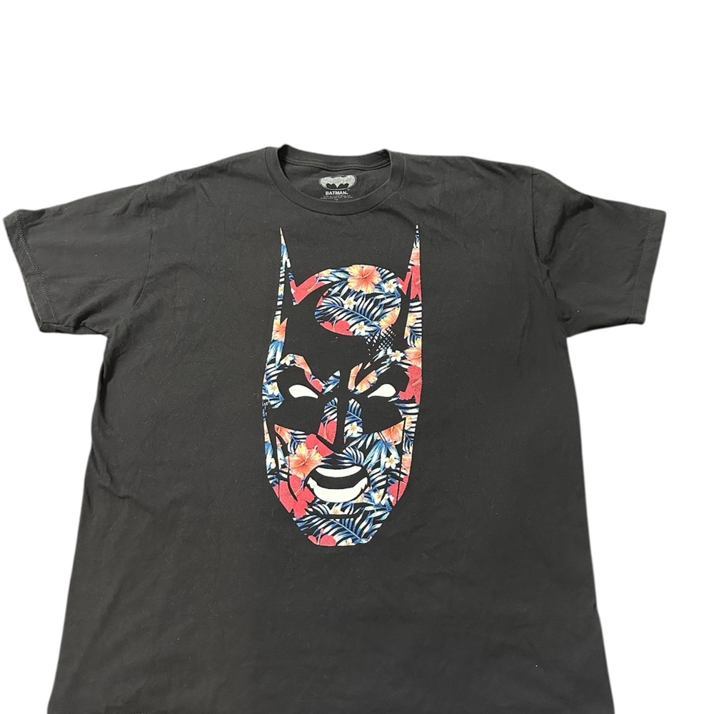 Batman Mask Gotham Hawaiin Flowers Graphic Tee Black Large